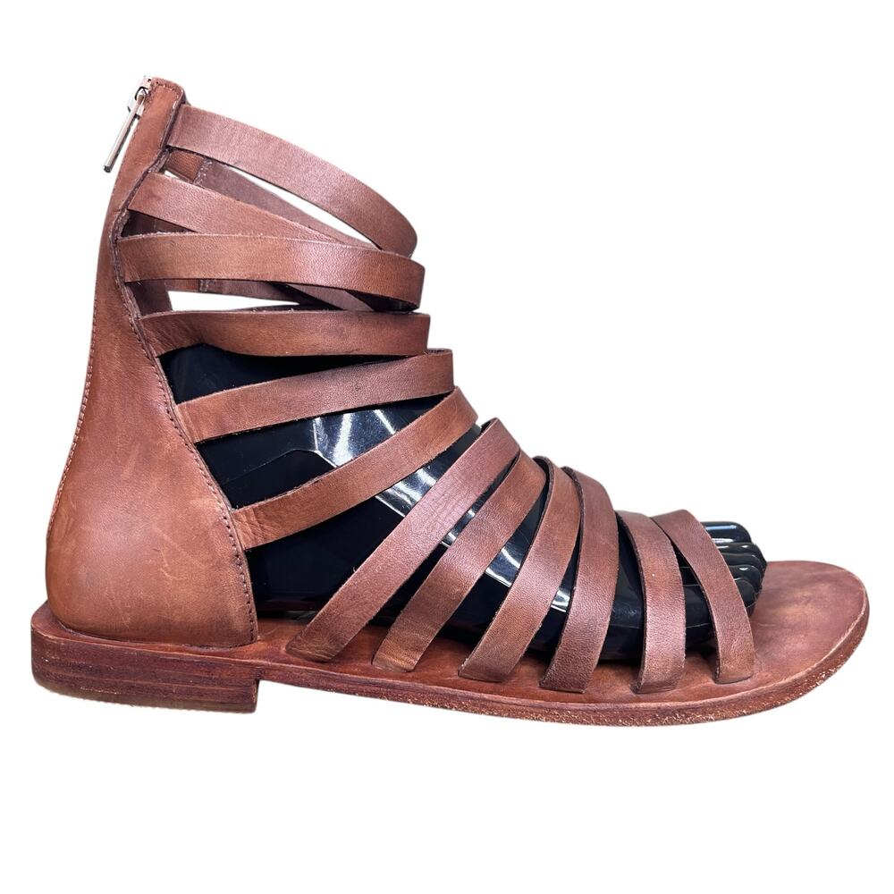 Free People Anya Gladiator Sandals Brown Back-Zip Flat Size 39 US 8.5